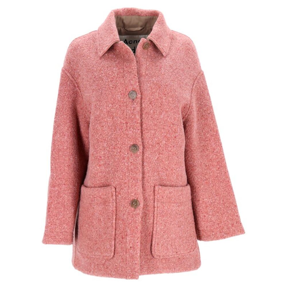 Acne Studios Single-Breasted Peacoat with Pockets in Pink Wool